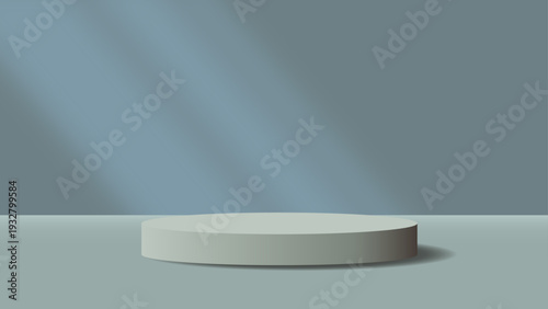 3D Podium studio background with soft spotlight and reflective floor, modern minimal backdrop for product display or presentation.