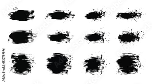 Collection of black brush strokes on white background for artistic design elements