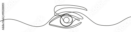 Human eye in one line art style. Drawing of an open eye with eyelashes and pupil with editable black stroke