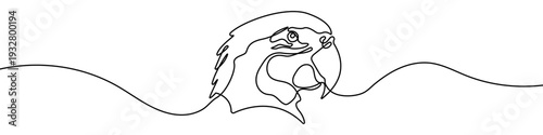 Parrot head in one line art style. Drawing of an exotic bird with editable black stroke