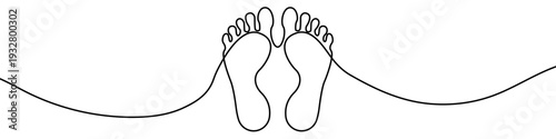 Footprints in one line art style. Human footprints drawing with editable black stroke