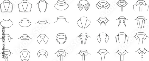 Set of hand drawn vector sketches of different types of shirt collars and necklines for fashion design, garment construction, and apparel illustration.