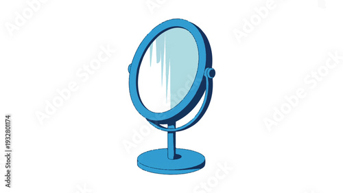 A minimalist illustration of a standing vanity mirror in a single shade of light blue against a white background (1)_traced