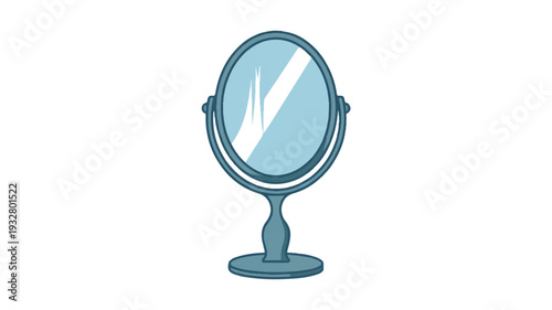 A minimalist illustration of a standing vanity mirror in a single shade of light blue against a white background (4)_traced