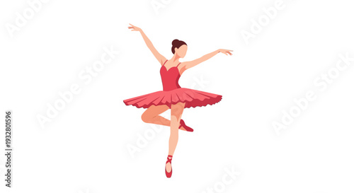A ballet dancer in a vibrant red tutu leaps gracefully through the air, captured from a front viewpoint in a studio environment.