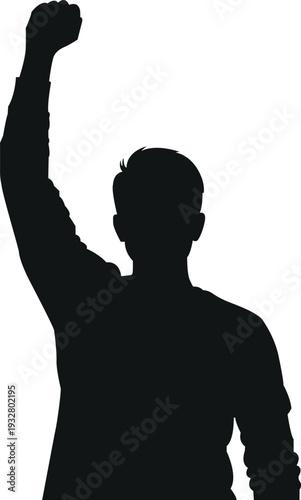 Silhouette of a man raising his fist in a gesture of defiance
