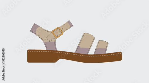A minimalist illustration of a women's sandal with a brown platform sole and beige straps (1)_traced