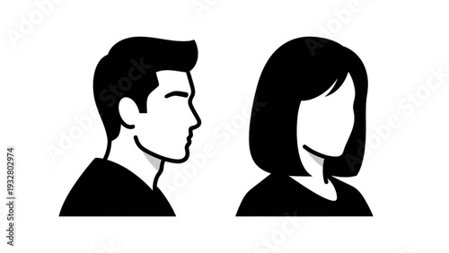 Illustration of a man and woman facing each other in profile view