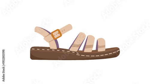 A minimalist illustration of a women's sandal with a brown platform sole and beige straps (4)_traced
