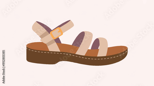 A minimalist illustration of a women's sandal with a brown platform sole and beige straps (3)_traced