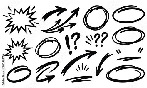 Hand Drawn Arrows Circles Question Marks Exclamation Points Burst ShapesStock Elements