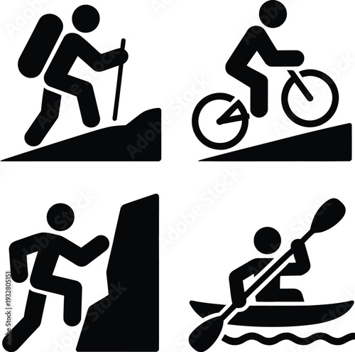 Four icons representing different outdoor recreational activities for enthusiasts