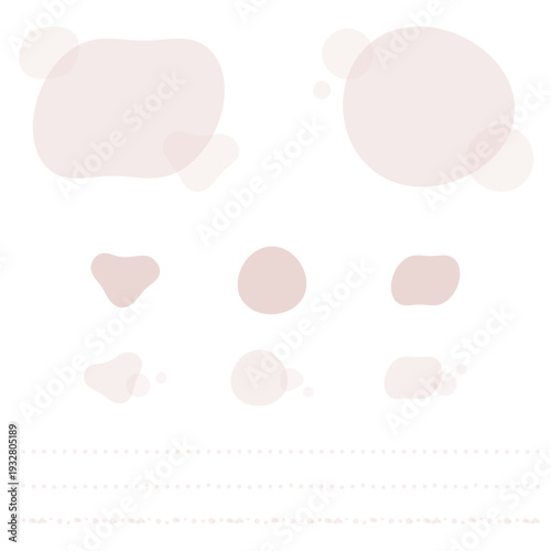 女性向けUIデザイン用ベクター。やさしいくすみカラーの流体シェイプ装飾パーツセット。Web・バナー・LP向け背景素材。Aesthetic soft pastel organic blob shapes and decorative dashed line collection.