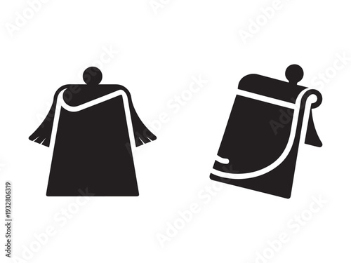 Two black towel icons with white trim on a white background for design and decoration purposes  simple household bathroom accessories