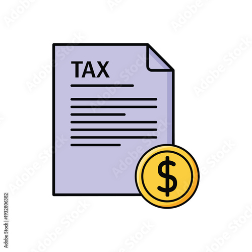 Tax Document and Money Coin Flat Icon Design