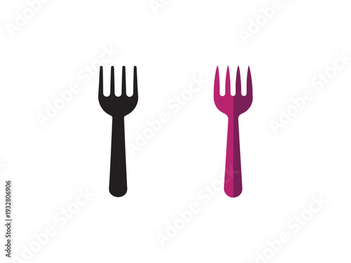 Two colorful fork utensils for eating isolated on white background  black and pink dinner forks