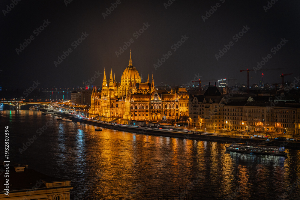 Fototapeta premium Night view of Budapest, Hungary in winter