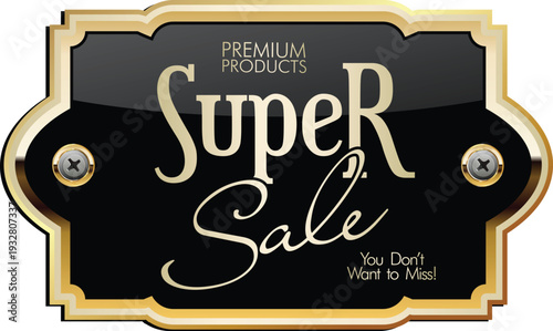 A black and gold sale sign with a decorative design