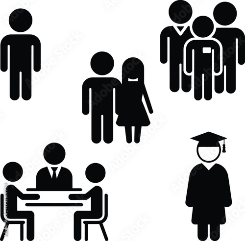Various icons representing different social and academic group scenarios