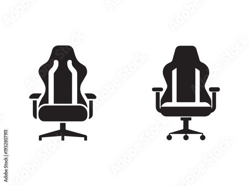 Two office chairs with wheels and armrests in simple black silhouette style for design and decoration  office furniture icons