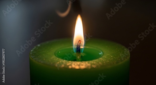 Green St Patrick candle flame celebration closeup dark background