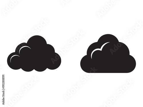 Two puffy black cloud icons on white background for weather forecast symbol  cloud illustration