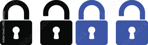 Four padlocks showcasing different color variations and security levels in a row