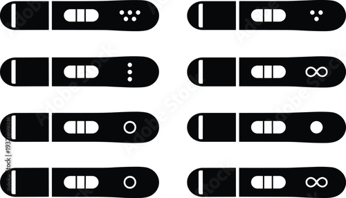 Pregnancy test silhouette vector set with positive and negative results, home fertility diagnostic device icons isolated on white background
