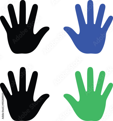 Four differently colored hand silhouettes arranged in a two-by-two grid pattern