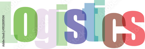 Colorful Overlapping 'Logistics' Text Graphic on White Background
