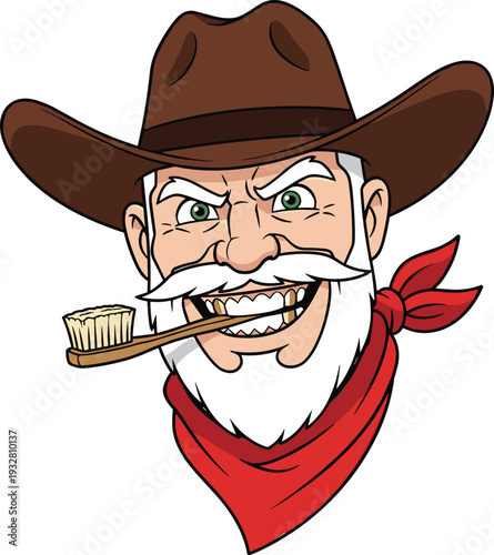 Angry cowboy mascot illustration with pipe, western sheriff character head logo design, vintage wild west outlaw cartoon vector for branding and apparel