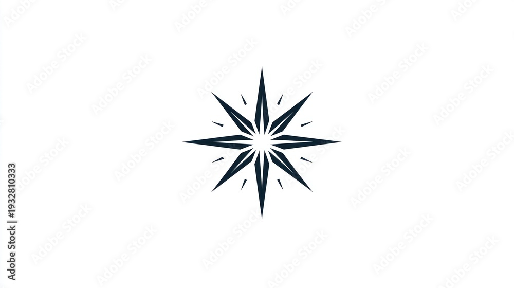 Fototapeta premium Sharp, dark blue, eight-pointed star with intricate geometric design, centered on white
