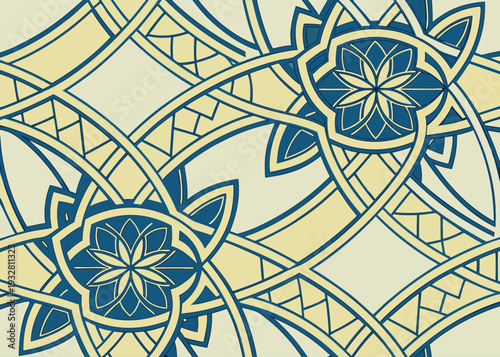 Intricate blue and white geometric patterns with floral motifs on a light background isolated on transparent background, isolated on white background, Vector