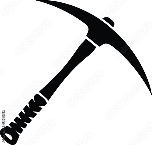 Mining pickaxe silhouette isolated on white background, hand tool icon for construction, excavation, geology, labor industry concept, rugged equipment vector illustration use