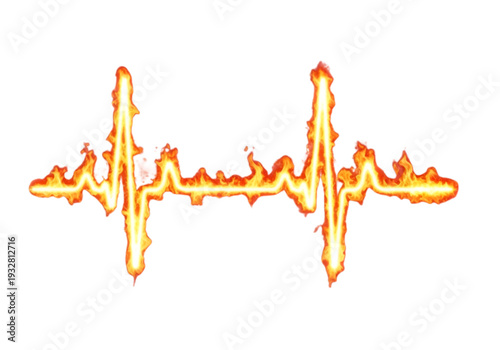 Fiery Neon ECG Heartbeat Line Isolated on White Background