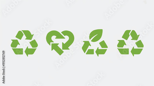 A set of four minimalist environmental and recycling symbols in bright lime green color against a pure white background (1)_traced
