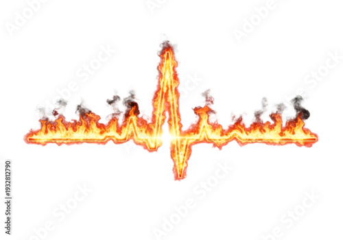 Fiery Neon ECG Heartbeat Line Isolated on White Background