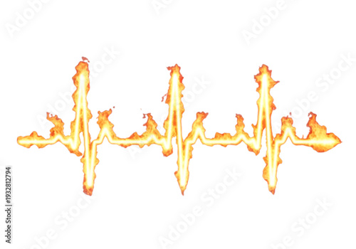 Fiery Neon ECG Heartbeat Line Isolated on White Background