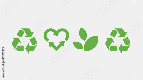 A set of four minimalist environmental and recycling symbols in bright lime green color against a pure white background (4)_traced