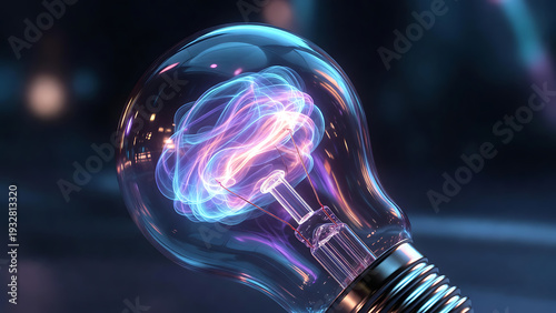 Wallpaper Mural Light bulb glowing with neon electric filament swirls, futuristic energy concept close-up on dark bokeh background Torontodigital.ca