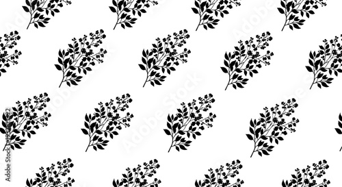 Black floral pattern on white background.