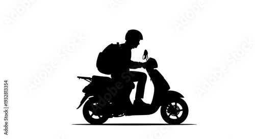 Person Riding Motor Scooter Side View.