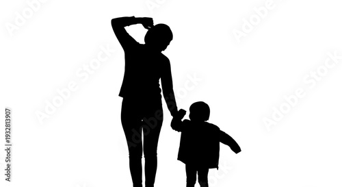 Silhouette of woman and little girl.