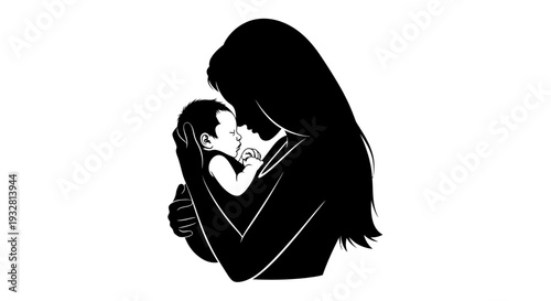 Woman Holding Baby Silhouette Portrait.