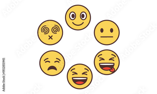 Diverse Yellow Emoji Faces Displaying Various Emotions