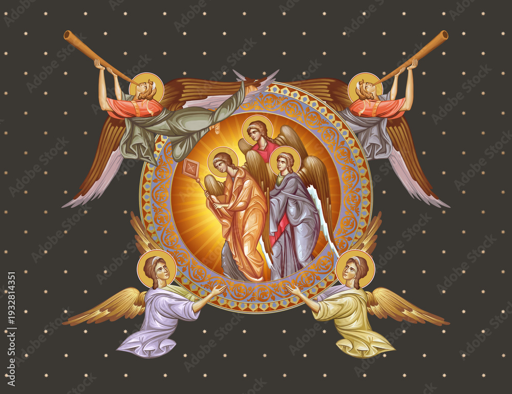 Naklejka premium Decorative illustration with angels