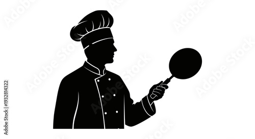 Chef Holding Frying Pan Silhouette Icon.