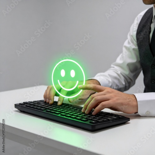 Man Typing With Green Smiley