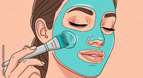 Woman applying facial mask with brush on face in beauty treatment