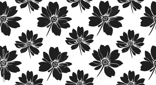 Black Flowers on White Background.